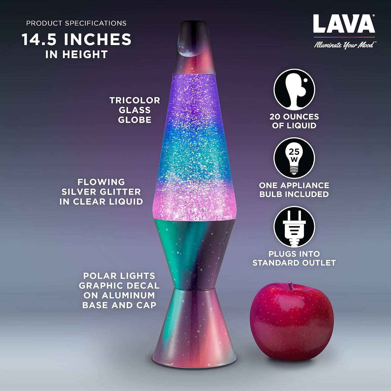 Lava? Lamp - 14.5 Polar Glimmer - The Original Motion Light - Silver Glitter. Multicolor Base and Globe - Item #2048 (Amazon Exclusive) - Image 3